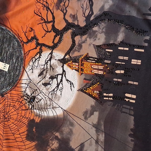 Tomas & Olivia  Spooky Castle Sequin Halloween Ladies Top, Sz Large - Picture 3 of 7